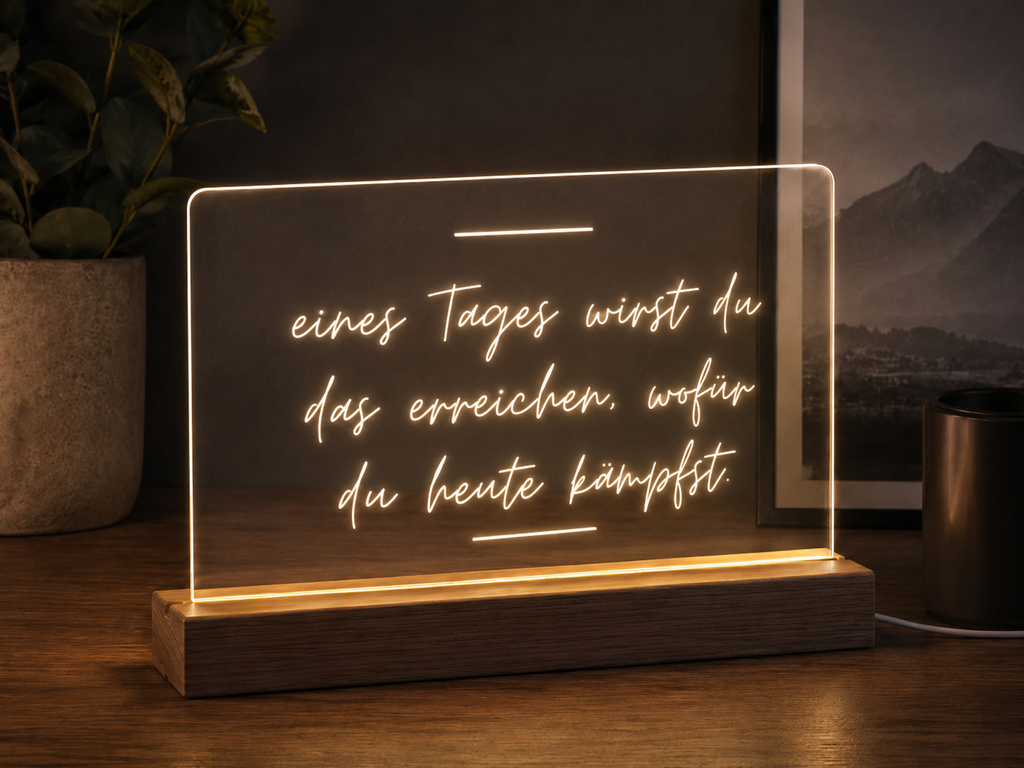 LED Acrylschild "Eines Tages wirst du das erreichen, wofür du heute kämpfst" – Motivations-Deko